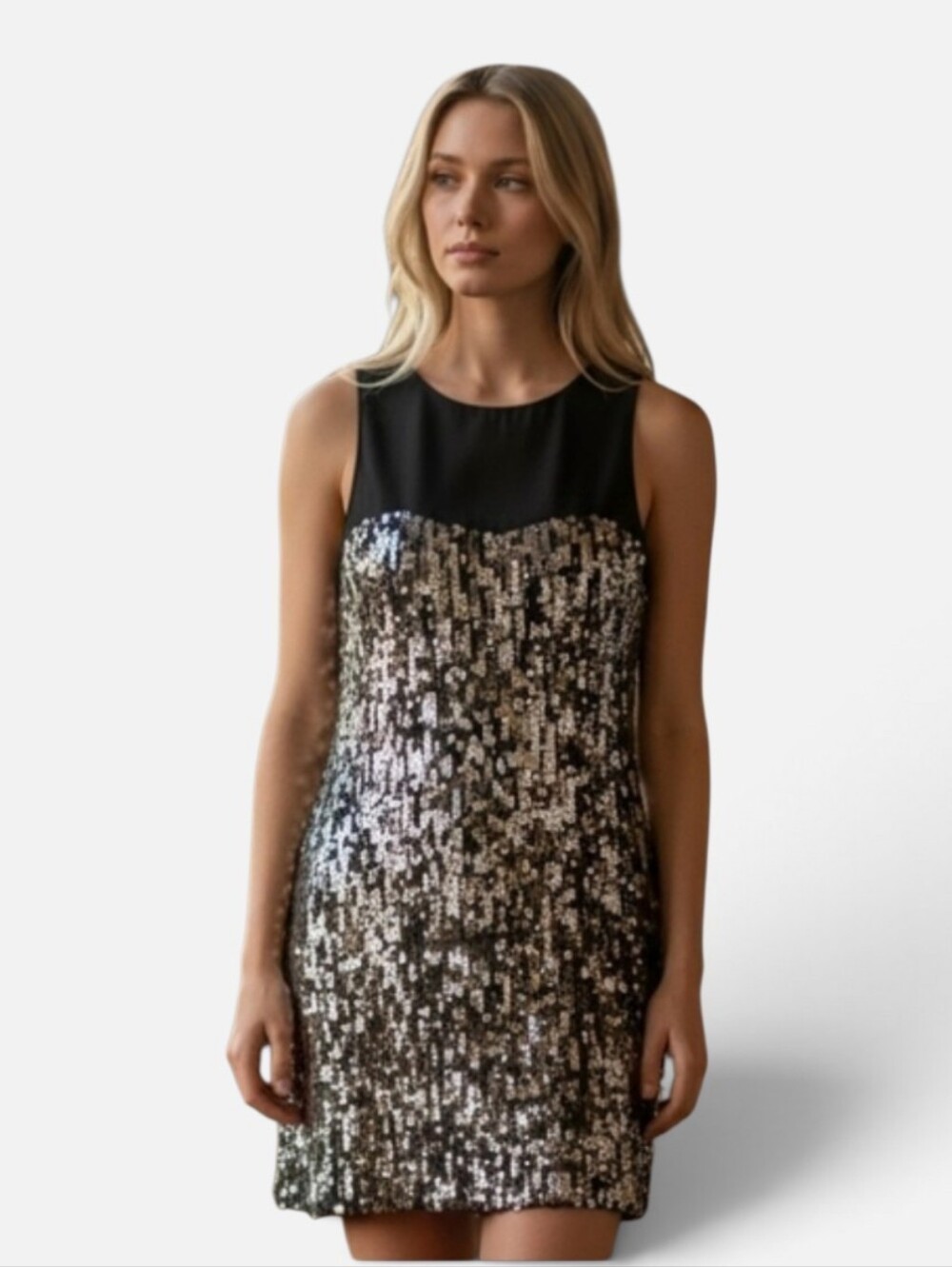Express Sheer Black Gold Sequin Bodycon Mini Dress Sleeveless Size XS